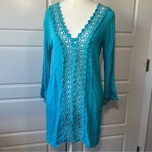 Ingear Resort Crochet Trim Cover Up Tunic Dress Resort Beach Pool Party Small